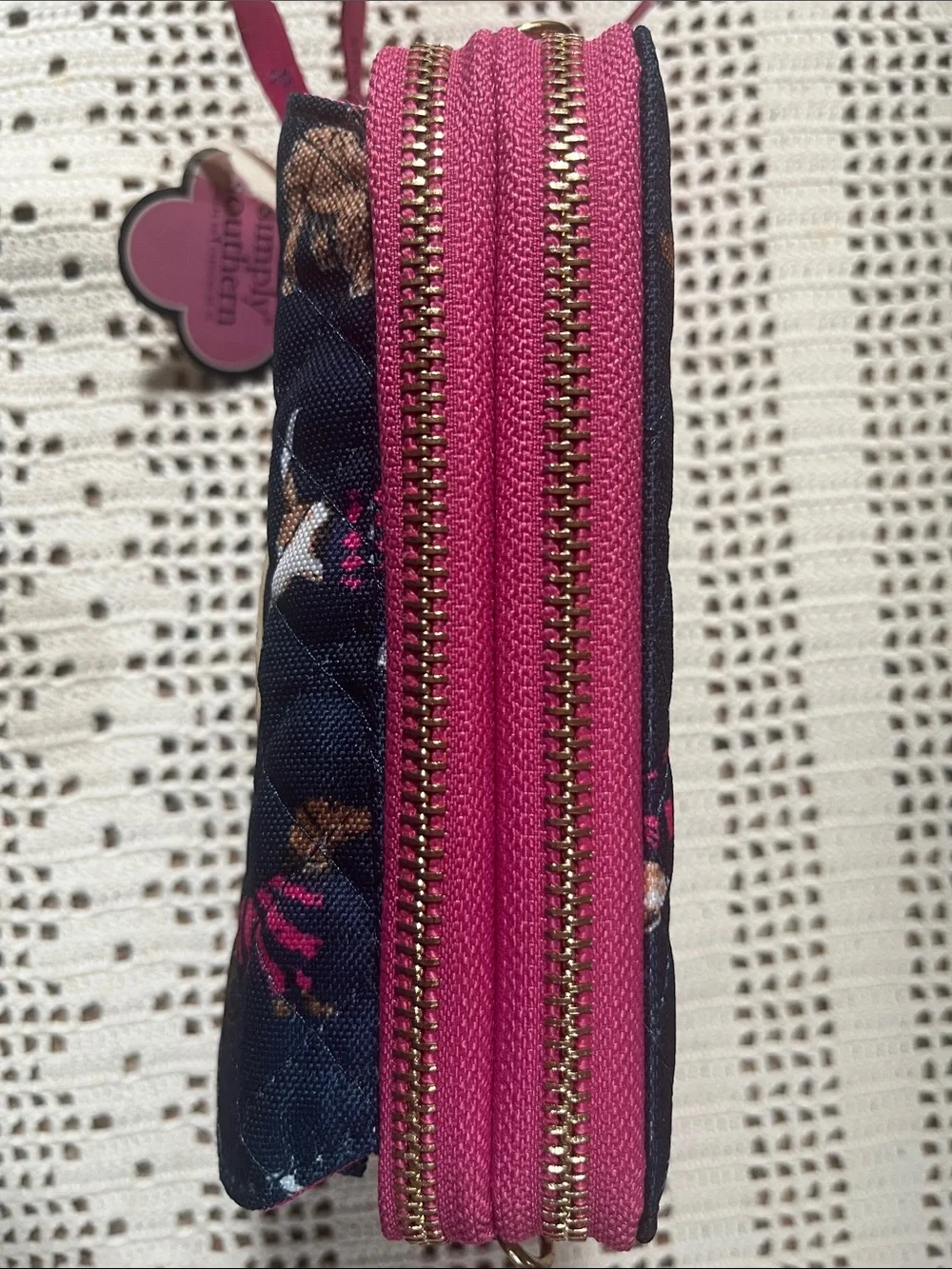 Simply Southern Quilted navy& Pink Dog-Print Women's Wallet wristlet NWT